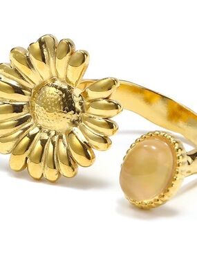 Gold Floral Sunflower Adjustable Ring